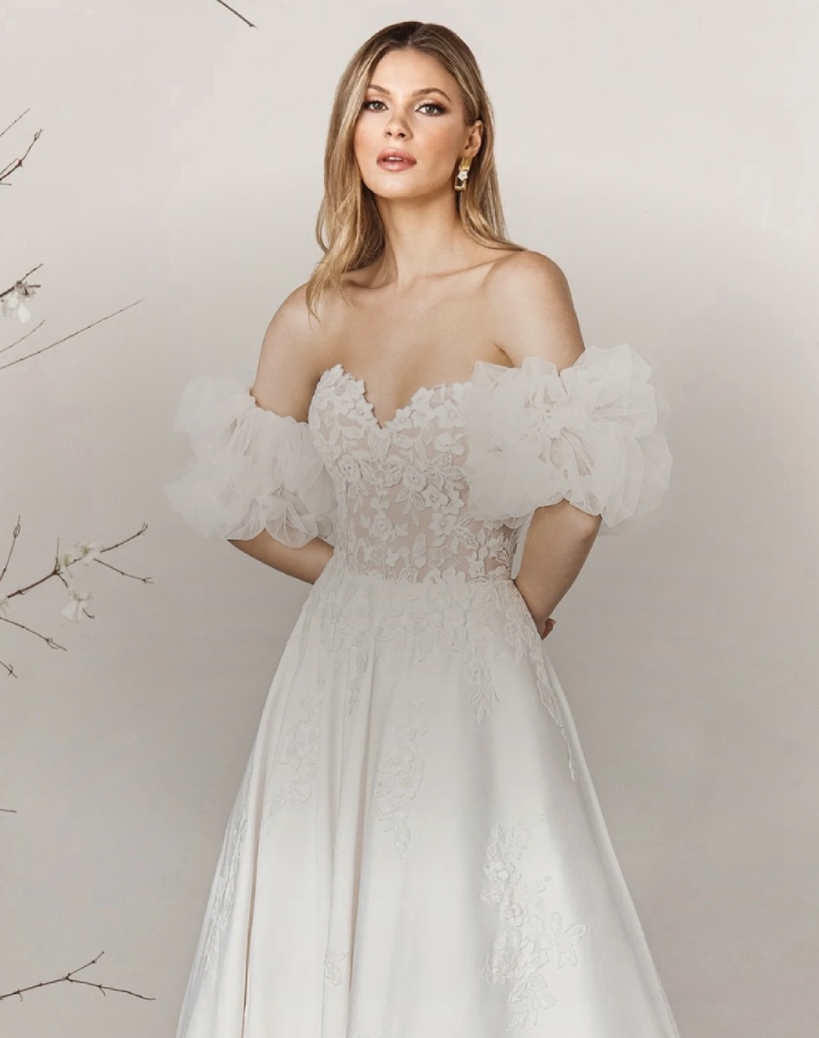 Model wearing a Sincerity by Justin Alexander collection gown